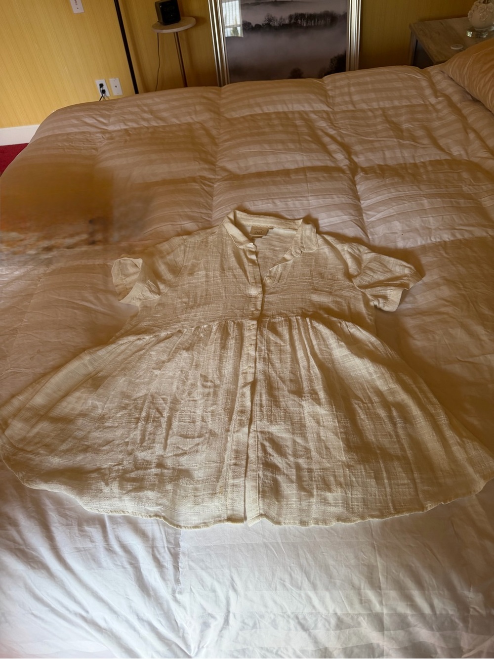 Cream Button-Down Casual Girls' Dress